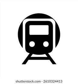 A sleek vector illustration of a train designed in a minimalist black and white style. The train is centered against a circle, symbolizing modernity and transportation.