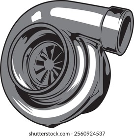 Sleek vector illustration of a turbocharger, emphasizing advanced engineering and dynamic design for automotive enthusiasts