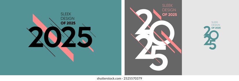 Sleek vector illustrations showcasing the number 2025 in minimalist designs, modern typography, sharp lines, and muted colors, perfect for promotional media.