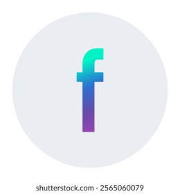 Sleek vector of the letter “f” with a vibrant blue-to-purple gradient effect on a soft gray circular backdrop. Ideal for tech, futuristic, or creative branding needs.