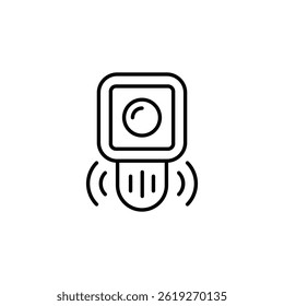 Sleek vector line drawing icon of a smart sensor device emitting radio waves