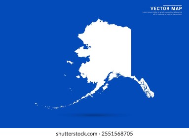 Sleek vector map of Alaska with a vibrant blue background and modern white silhouette. Ideal for digital projects, travel branding, presentations, and creative design concepts.