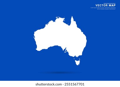Sleek vector map of Australia with a vibrant blue background and modern white silhouette. Ideal for digital projects, travel branding, presentations, and creative design concepts.
