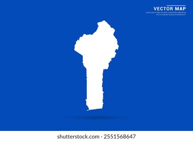 Elegante mapa de Vector de Benín con un fondo azul vibrante y silueta blanca moderna. Ideal para proyectos digitales, branding de viajes, presentaciones y conceptos de diseño creativo.