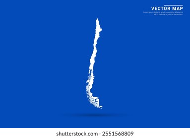 Sleek vector map of Chile with a vibrant blue background and modern white silhouette. Ideal for digital projects, travel branding, presentations, and creative design concepts.