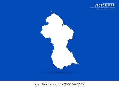 Sleek vector map of Guyana with a vibrant blue background and modern white silhouette. Ideal for digital projects, travel branding, presentations, and creative design concepts.