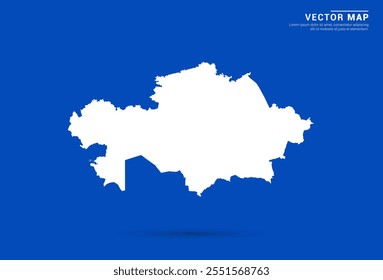 Elegante mapa de Vector de Kazajistán con un fondo azul vibrante y silueta blanca moderna. Ideal para proyectos digitales, branding de viajes, presentaciones y conceptos de diseño creativo.