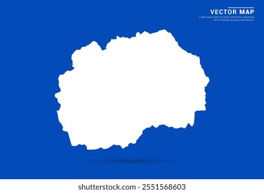 Sleek vector map of Macedonia with a vibrant blue background and modern white silhouette. Ideal for digital projects, travel branding, presentations, and creative design concepts.