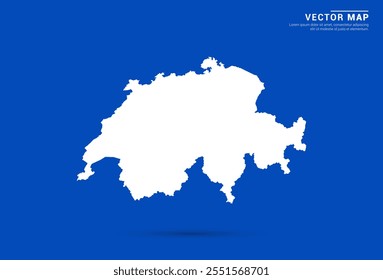 Sleek vector map of Switzerland with a vibrant blue background and modern white silhouette. Ideal for digital projects, travel branding, presentations, and creative design concepts.