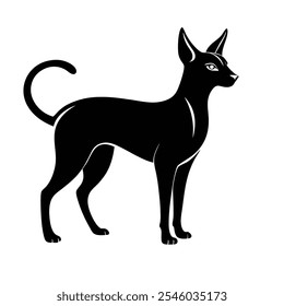 A sleek vector silhouette of an Abyssinian cat, showcasing its slender body, large ears, and elegant posture. Ideal for pet-themed designs, logos, or modern art projects