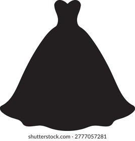 Sleek vector silhouette of a classic black ball gown featuring a sweetheart neckline and flowing floor-length skirt.