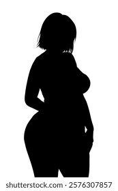 A sleek vector silhouette of a curvy woman. Posing