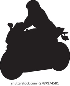 A sleek vector silhouette of a person wearing a helmet, expertly riding a powerful performance motorcycle, conveying speed, adventure, and exhilaration.