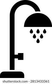 A sleek vector silhouette of a rainfall showerhead with water droplets, perfect for bathroom designs and plumbing themes.