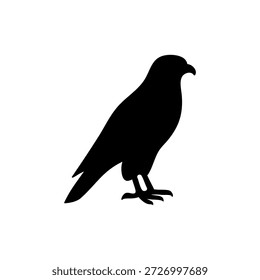 Uma silhueta vetorial elegante de um falcão em pé, perfeito para logotipos, marcas e vários projetos de design. Este gráfico de alta qualidade captura a postura equilibrada e a presença poderosa de uma ave de rapina.