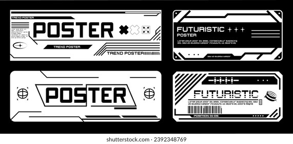 Sleek Vector-Based Trendy Poster Designs with Modern Futuristic Aesthetics and Abstract Elements. Futuristic graphic tee urban streetwear concept. Concept cyberpunk label in retrofuturistic graphic.