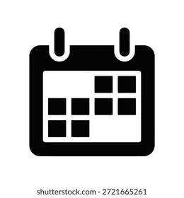 Icono de calendario negro elegante y versátil que representa la programación, los plazos y el seguimiento de citas, ideal para interfaces digitales y conceptos de organización del tiempo