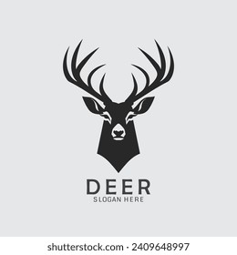 Sleek and versatile deer logo head vector in black and white. Perfect for clipart, silhouette, and illustrations. Get it now!