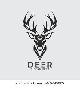 Sleek and versatile deer logo head vector in black and white. Perfect for clipart, silhouette, and illustrations. Get it now!
