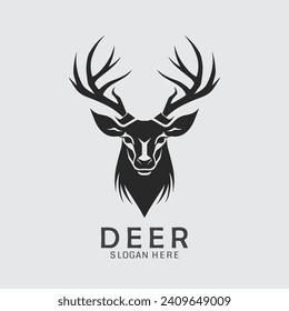 Sleek and versatile deer logo head vector in black and white. Perfect for clipart, silhouette, and illustrations. Get it now!