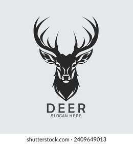Sleek and versatile deer logo head vector in black and white. Perfect for clipart, silhouette, and illustrations. Get it now!