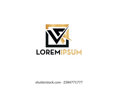 Sleek VR logo with gold and black elements, symbolizing elegance, professionalism, and innovation, perfect for branding, corporate identity, tech companies, and premium businesses.