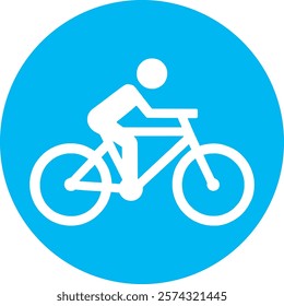 A sleek white bicycle icon with clean, minimal lines sits centered on a light blue circular background. The pastel blue adds a fresh and modern touch, perfect for eco-friendly or fitness themes.