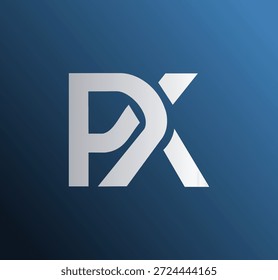 Un elegante logotipo inicial "PX" blanco con una superposición geométrica nítida sobre un fondo degradado azul.
