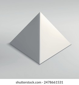 A sleek white pyramid set against a smooth gray backdrop, emphasizing minimalistic design.