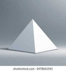 A sleek white pyramid set against a smooth gray backdrop, emphasizing minimalistic design.