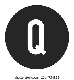 A sleek white Q stands out prominently against a contrasting dark circular canvas, perfectly suited for logos, branding, and modern design projects.