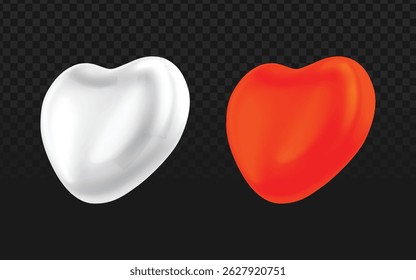 Sleek white and red reflective heart graphics, perfect for Valentine's designs, romantic branding, or health awareness projects. Ideal for cards, social media, or love-themed visuals.