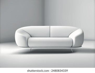 Sleek white sofa in a minimalist room with soft lighting and simple design