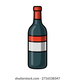 A sleek wine bottle with a red cap and a clean red and white label. The bold outline and minimal shading make it a versatile element for dining themes, beverage branding, or elegant sticker packs.