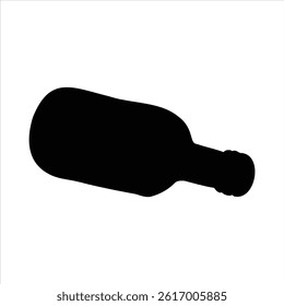 Sleek wine bottle silhouette bold black shape on white background simple on transparent background