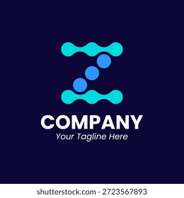 Sleek Z letter logo featuring digital connectivity nodes. Modern initial for fast data transfer, technology solutions, and networking. Abstract blue icon for innovative tech branding
