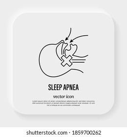 Sleep apnea, cause of insomnia. Respiratory problem. Thin line icon. Vector illustration.