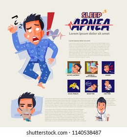 Sleep Apnea Infographic And How To Treatment. Insomnia Discorder. Sleep Problem Concept - Vector Illustration