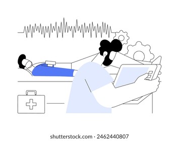 Schlafapnoe-Test abstraktes Konzept Vektorillustration. Mann, der den Schlafapnoe-Test im Krankenhaus bestanden hat, ärztliche Untersuchung, Behandlung von Schlaflosigkeit, Atemmonitor bis Titel Atmung abstrakte Metapher.