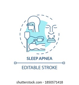 Sleep apnea turquoise concept icon. Respiratory trouble. Problem with breathing during sleep. Healthcare idea thin line illustration. Vector isolated outline RGB color drawing. Editable stroke