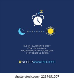 Sleep Awareness, Tips to Good Sleep, Social Media Design Post Vector Templates, Sun, Moon, Clock, Alarm