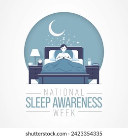 Sleep awareness Week is an annual event celebrated each year in March. This is an opportunity to stop and think about your sleeping habits, consider how much they impact your well-being. Vector art