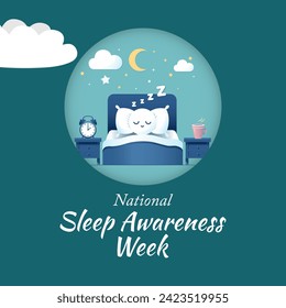 Sleep awareness Week is an annual event celebrated each year in March. This is an opportunity to stop and think about your sleeping habits, consider how much they impact your well-being. Vector art