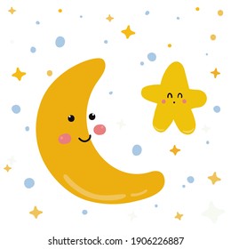 sleep baby illustration cartoon background stars moon children design