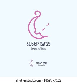 Sleep baby with moon simple and flat logo design concept template