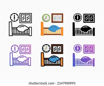 sleep bed icon set with line, outline, flat, filled, glyph, color, gradient. Editable stroke and pixel perfect. Can be used for digital product, presentation, print design and more.