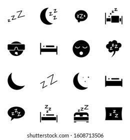 sleep, bedroom icon set. simple  sleeping, rest room, moon solid icon sign concept. 
