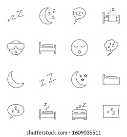 sleep, bedroom icon set. simple  sleeping, rest room, moon thin outline icon sign concept. 