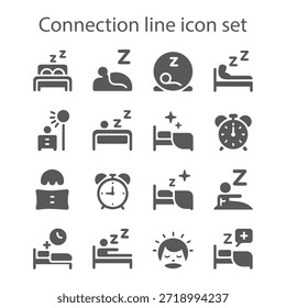 Sleep and Bedtime Icon Set with Moon, Bed, Pillow, Alarm Clock and Night Rest Symbols for Apps and Websites

