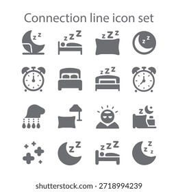 Conjunto de iconos de sueño y hora de dormir con luna, cama, almohada, reloj despertador y símbolos de descanso nocturno para App y Sitios web

